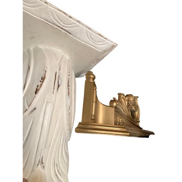 Large Hand Carved White Wood Rustic Corbel  Wall Shelf Approximately 15" High - Picture 7 of 11